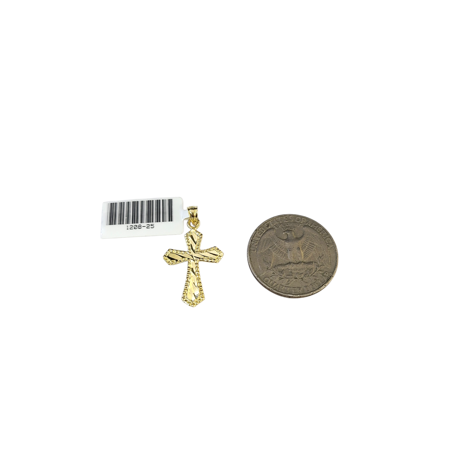 Real 10k Yellow Gold Charm Pendant Small Cross Diamond Cuts 10KT