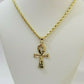 REAL 10k Yellow Gold Rope Chain Ankh Cross Charm Pendant 3mm Necklace Set 16-28"