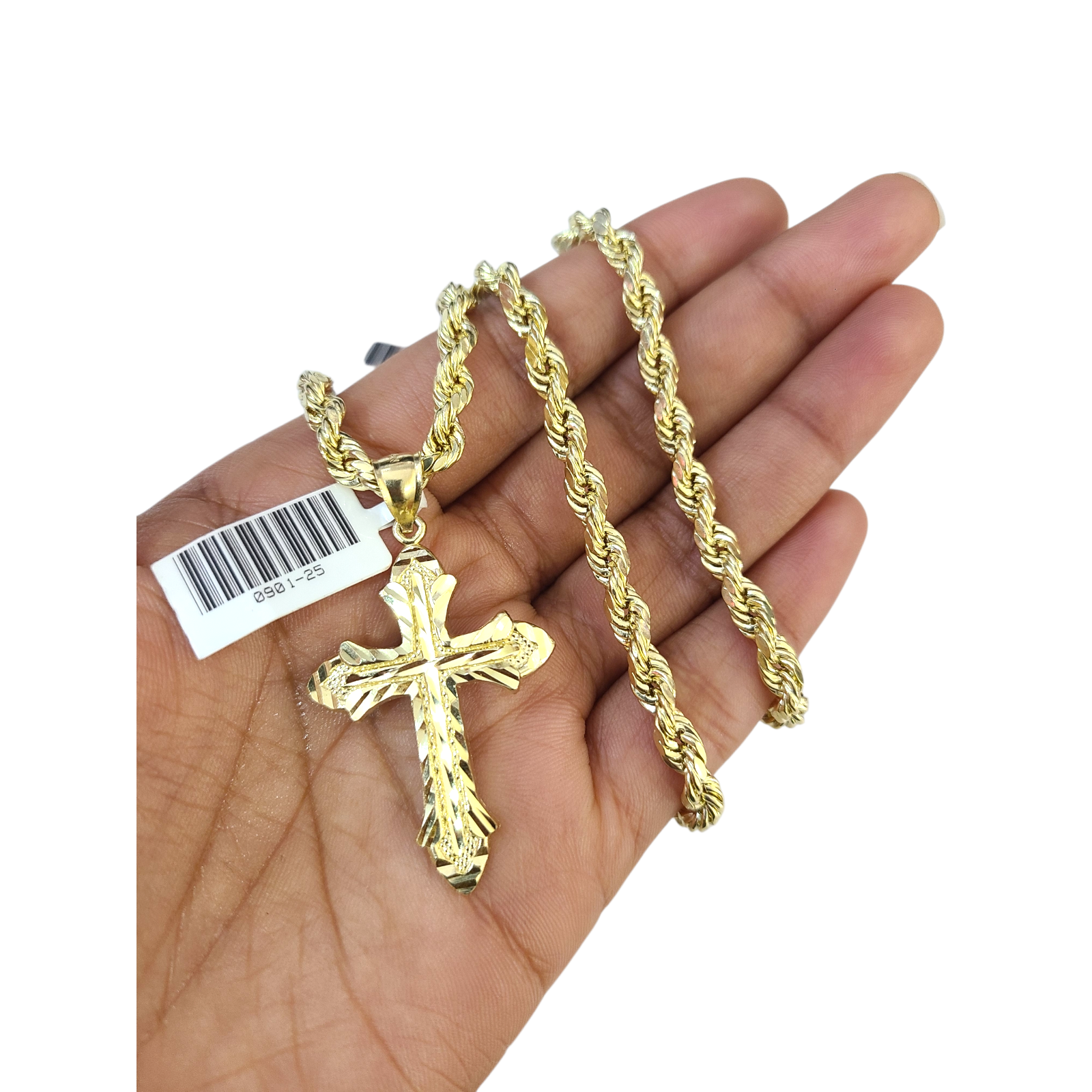 Real 10k Rope Chain Cross Charm Necklace Pendant Set 5mm 20"-30" Gold