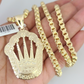 Real 10k Gold Byzantine Necklace Crown Charm SET Chain 20"-30" 4mm