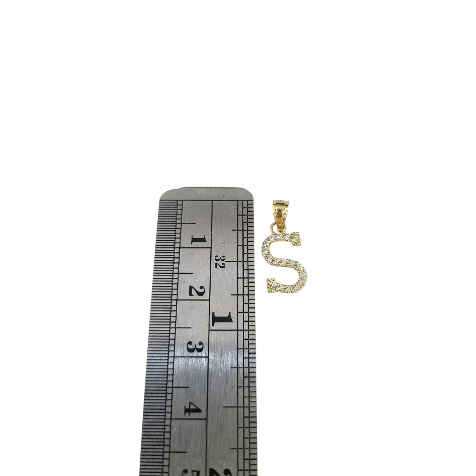 10K Gold Solid Franco Chain S Initial CZ Stone Pendant Set 1mm 16 18 20 22 Women