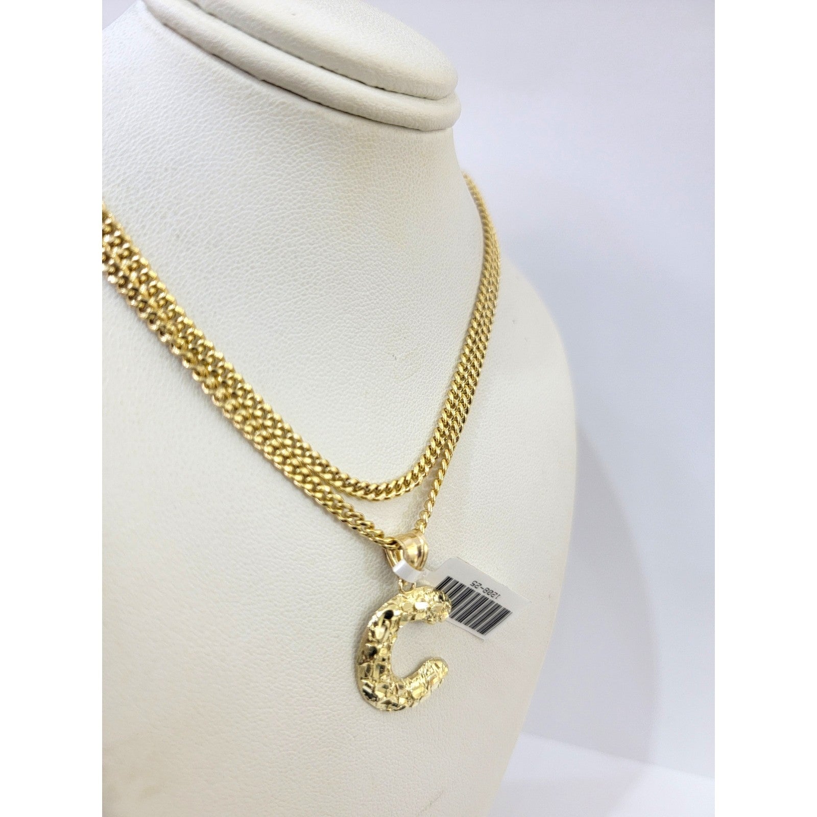Real Gold 10k Miami Cuban Link Chain Pendant SET C Initial Charm Necklace 2.5mm