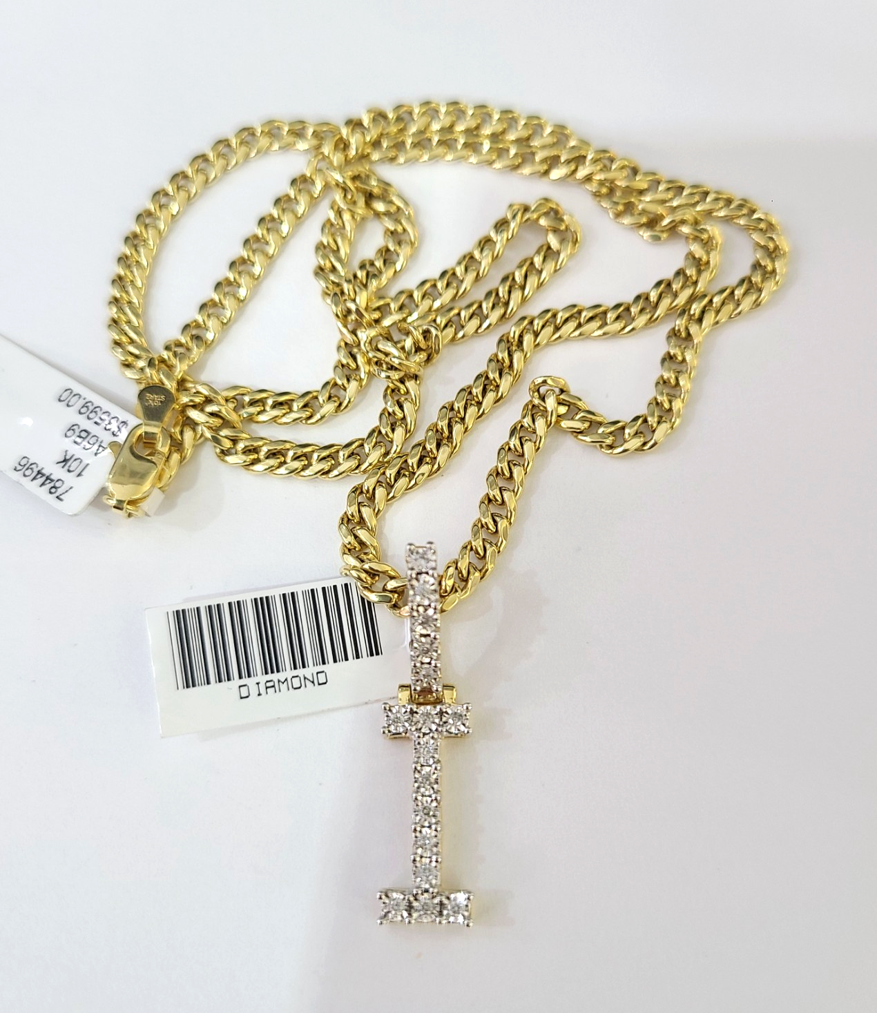 10K Gold Miami Cuban Chain I Diamond Initial 18"-24" 2mm Pendant Necklace SET