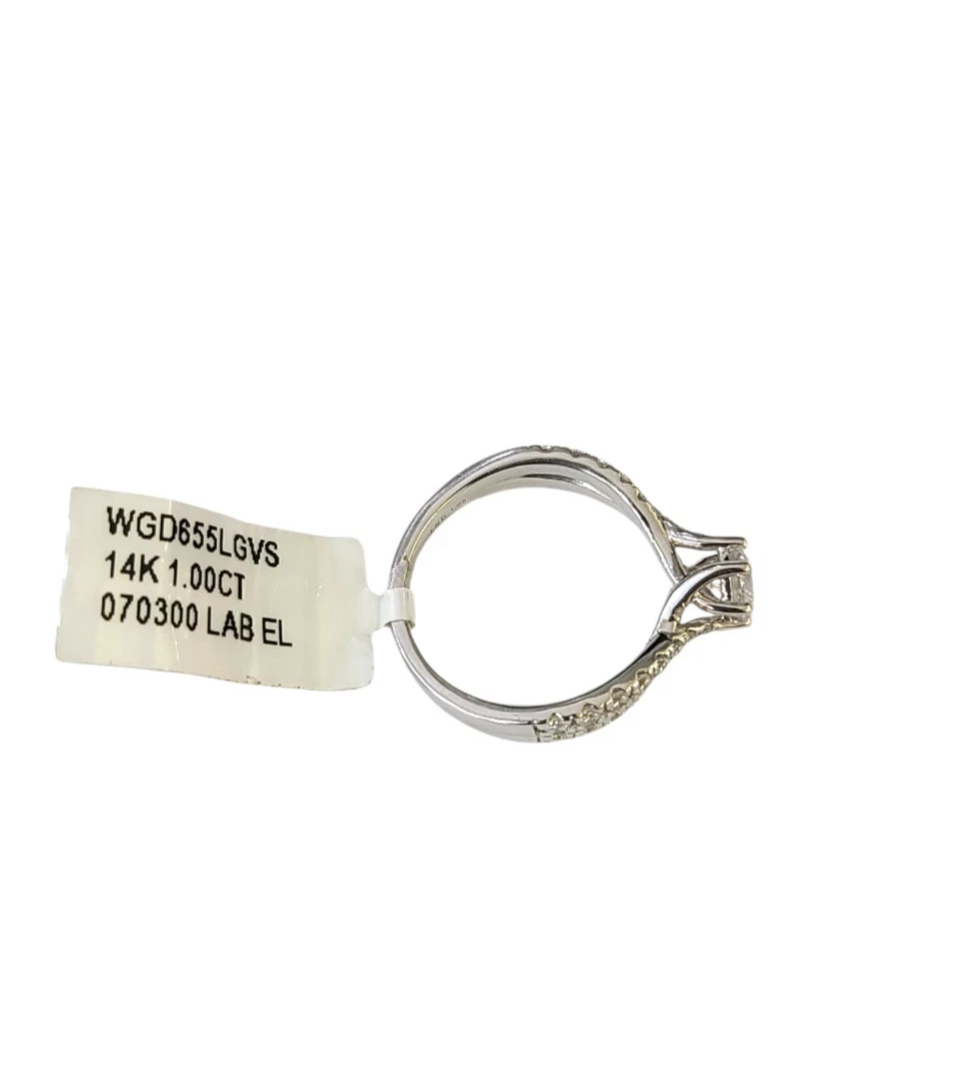 14k White Gold Round Pave Ring LAB Created Diamonds Wedding Ladies Band Women