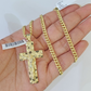 10k Nugget Cross Miami Cuban Chain 4mm 22 inch SET Necklace Pendant