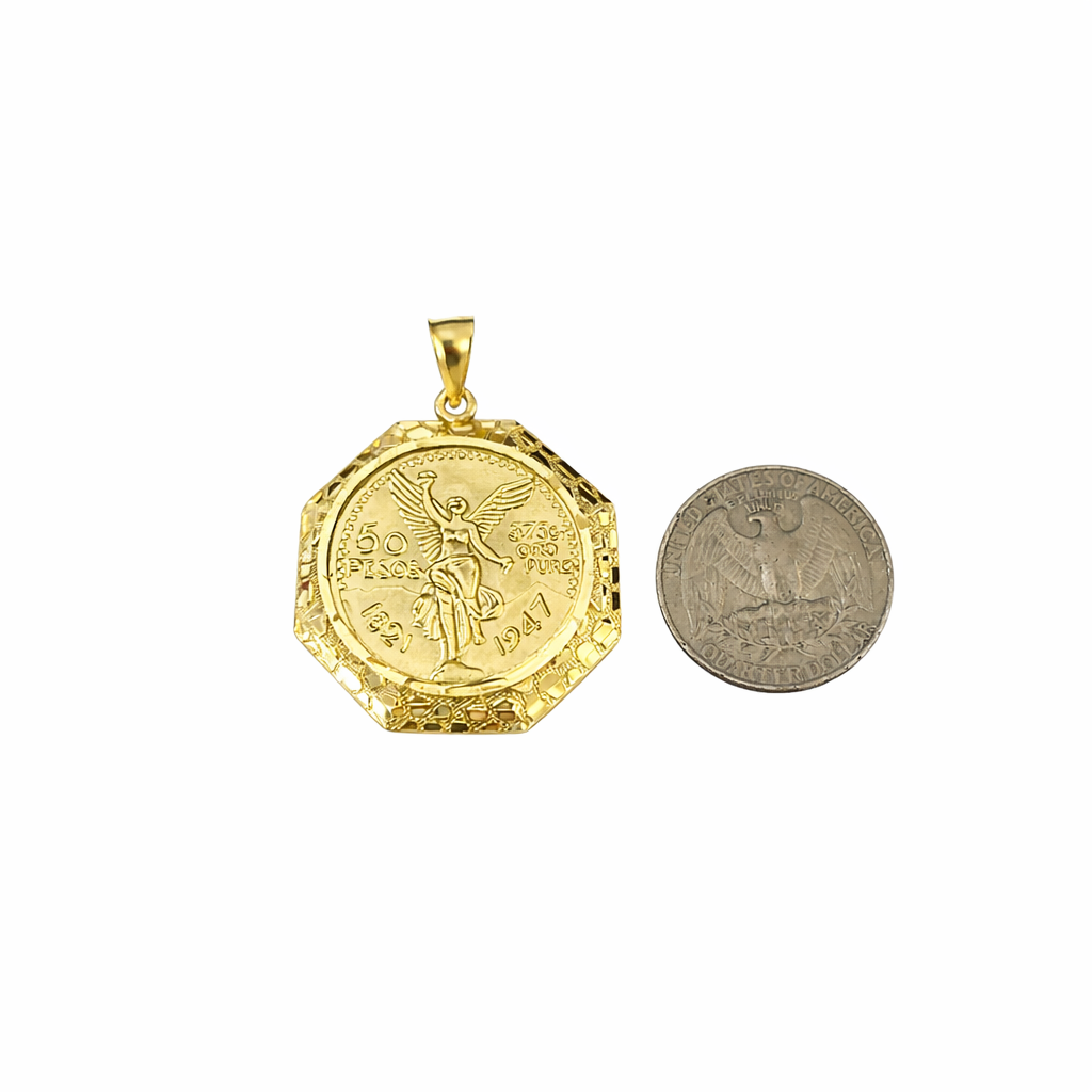 Real 10K Mexican 50 Pesos Medallion Pendant Charm Yellow Gold Genuine 10kt