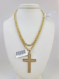 REAL 10k Solid Rope Chain Jesus Cross Charm Pendant 3mm Set 18"-26" in Necklace