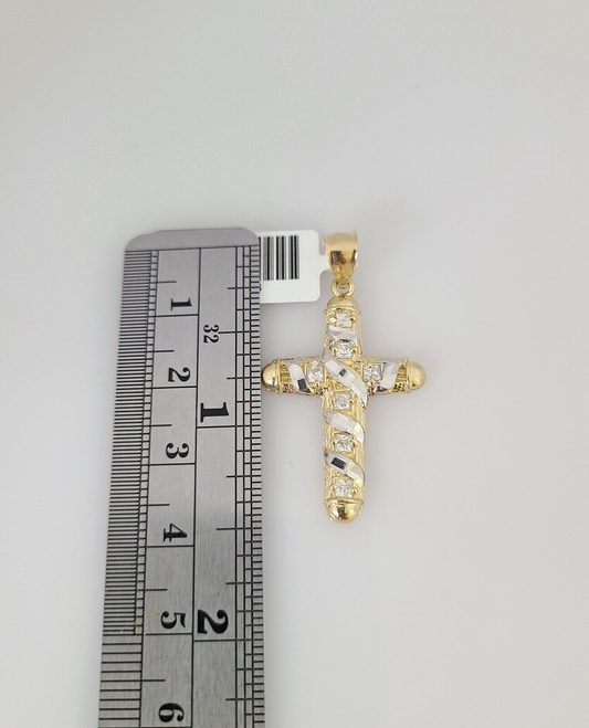 10k Jesus Spiral Cross Charm Pendant REAL 10Kt Religious Yellow Gold Genuine