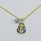 10k Yellow Gold Pharaoh Head Pendant Rope Chain 24" Black White Diamond 0.81CT
