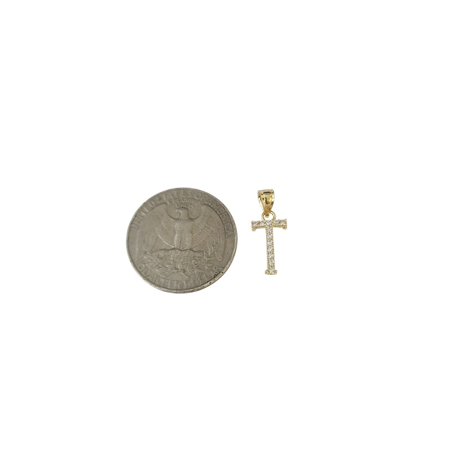10K Gold Solid Franco Chain T Initial CZ Stone Pendant Set 1mm 16 18 20 22 Women