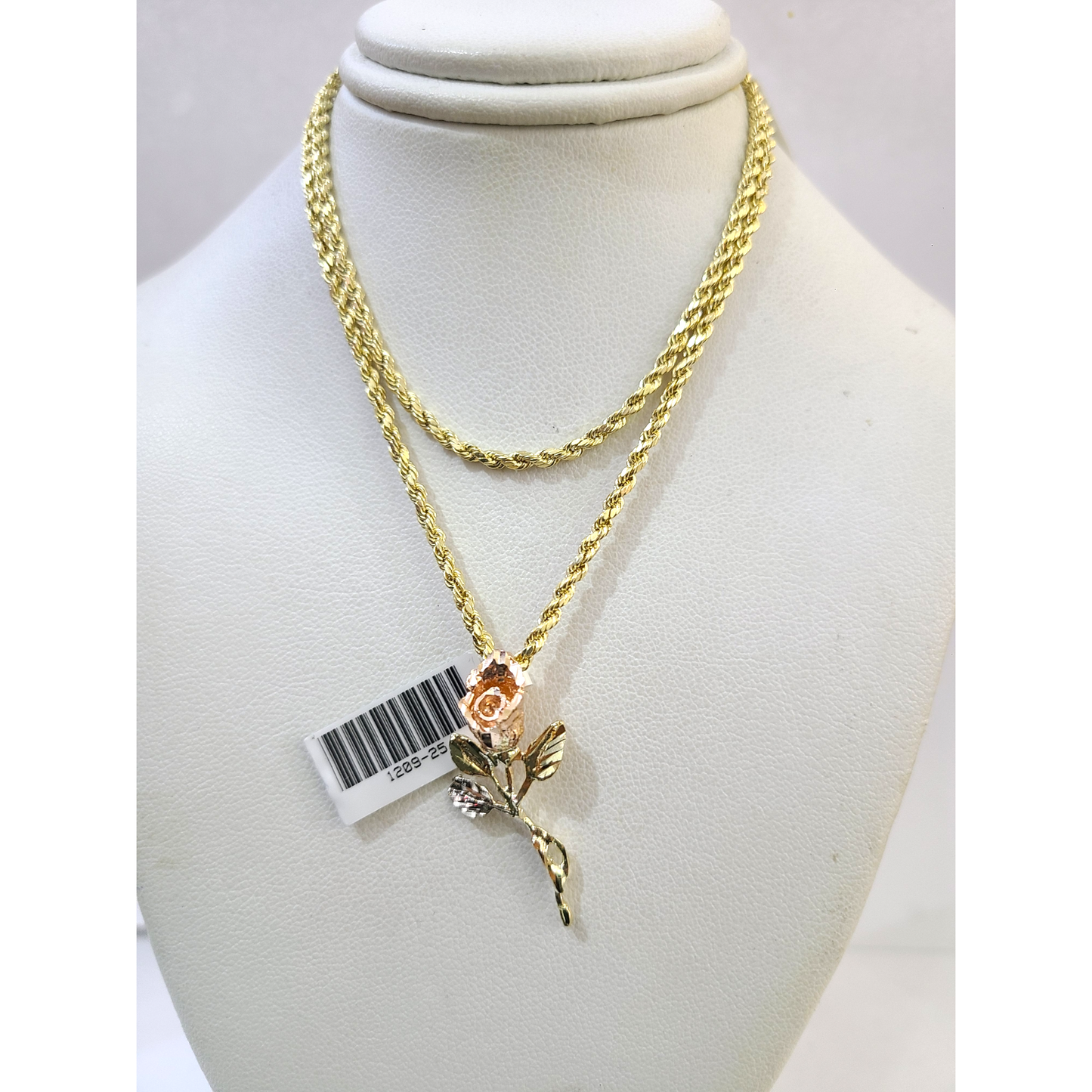 10k Rope Chain Rose Trio gold Charm Necklace Pendant Set 2mm 16"-26" Gold