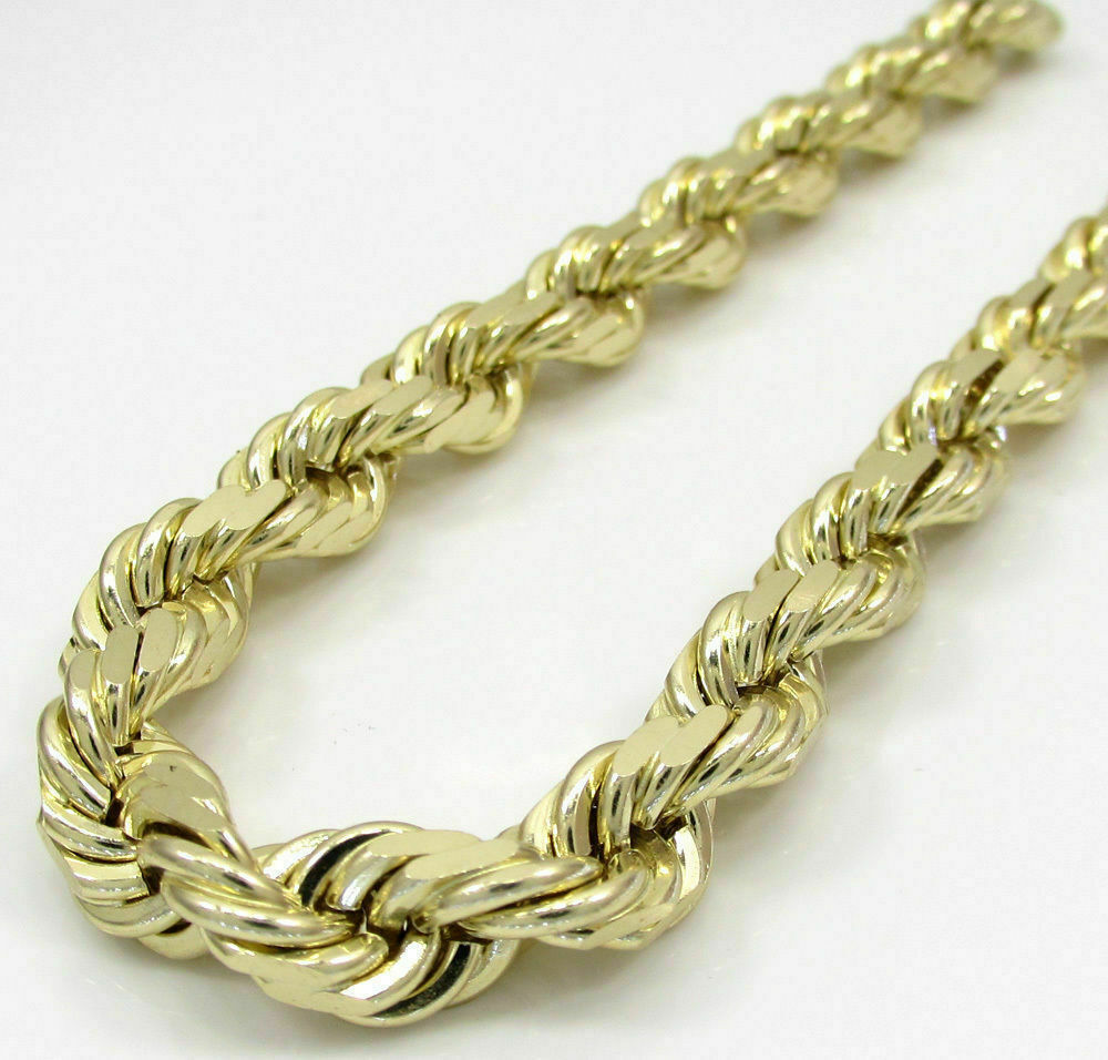 Real Gold 10k Rope Necklace Men' Chain 8mm 18"-30" Inch Yellow Gold Diamond Cuts
