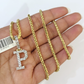 REAL 10k Yellow Gold Palm Chain P Diamond Initial Pendant Charm 3mm SET Necklace