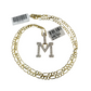 10k Gold Figaro Chain M Diamond Initial Pendant 3mm 20-28 inch SET Necklace