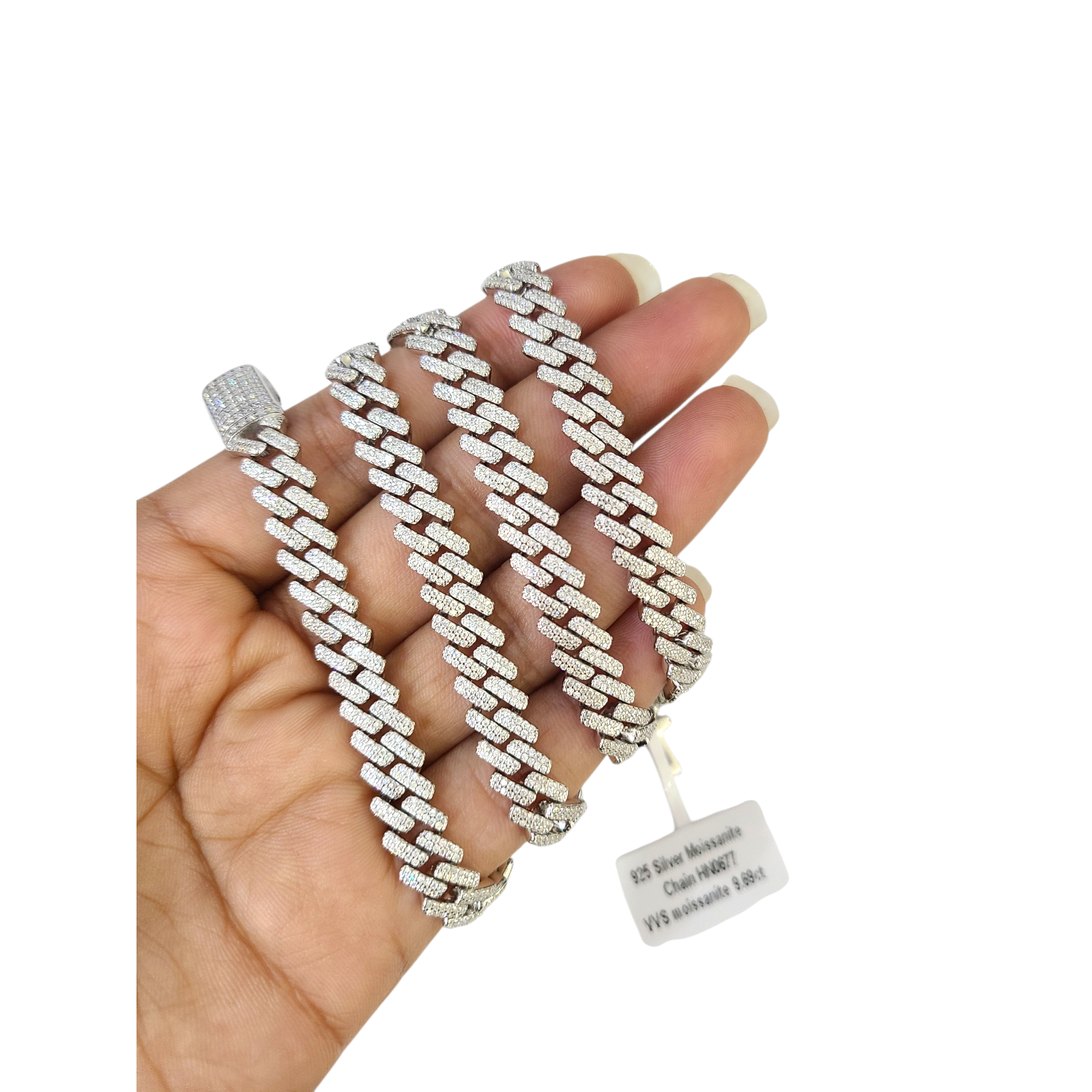 Real 925 Silver Moissanite Necklace Cuban Link Chain 22 Inch 8mm Women Men