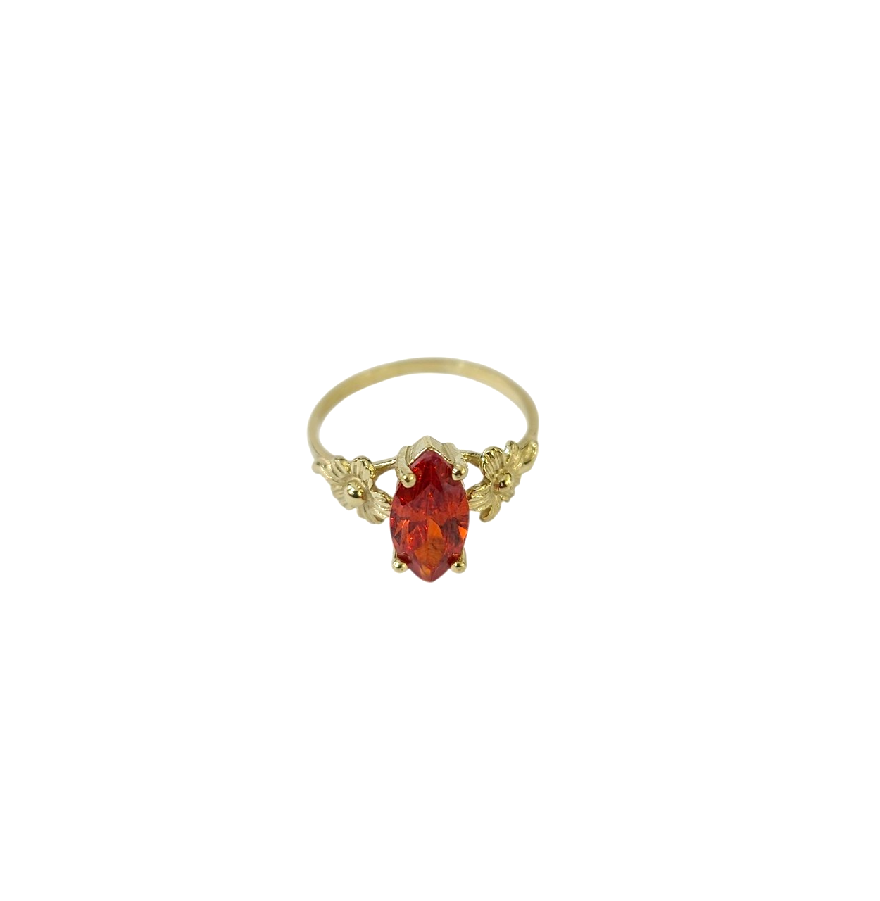 10k Gold Floral Ring Orange Marquise CZ Stone Statement Ladies Statement