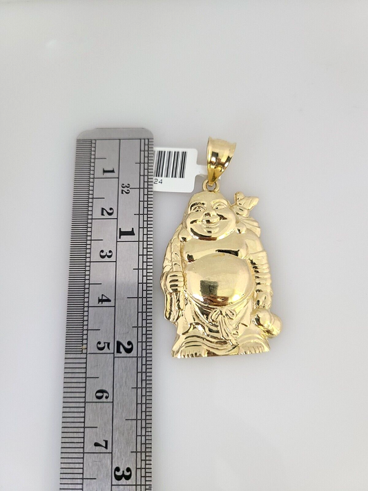 10kt Gold Rope Chain Laughing Buddha Pendant Set 18"-30'' Inch 6mm Necklace