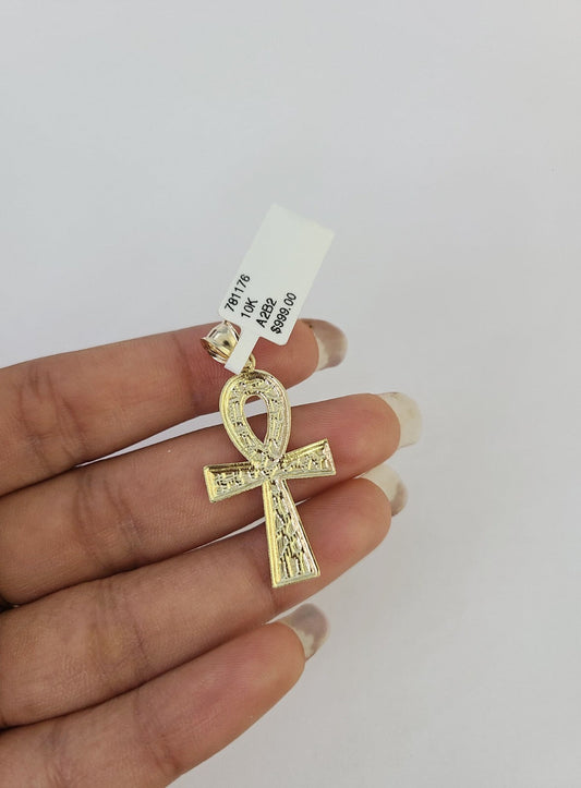 10k Nugget Ankh Cross Charm Pendant REAL 10Kt Yellow Gold Genuine