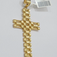 10K Yellow Gold Cross Pendant Mens Jesus Crucifix Charm 2.8 Inch For Thick Chain