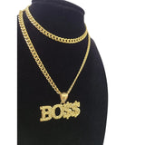 10K Yellow Gold Miami Cuban Link Chain Set Bo$$ Charm Pendant 4.5mm 18-28"