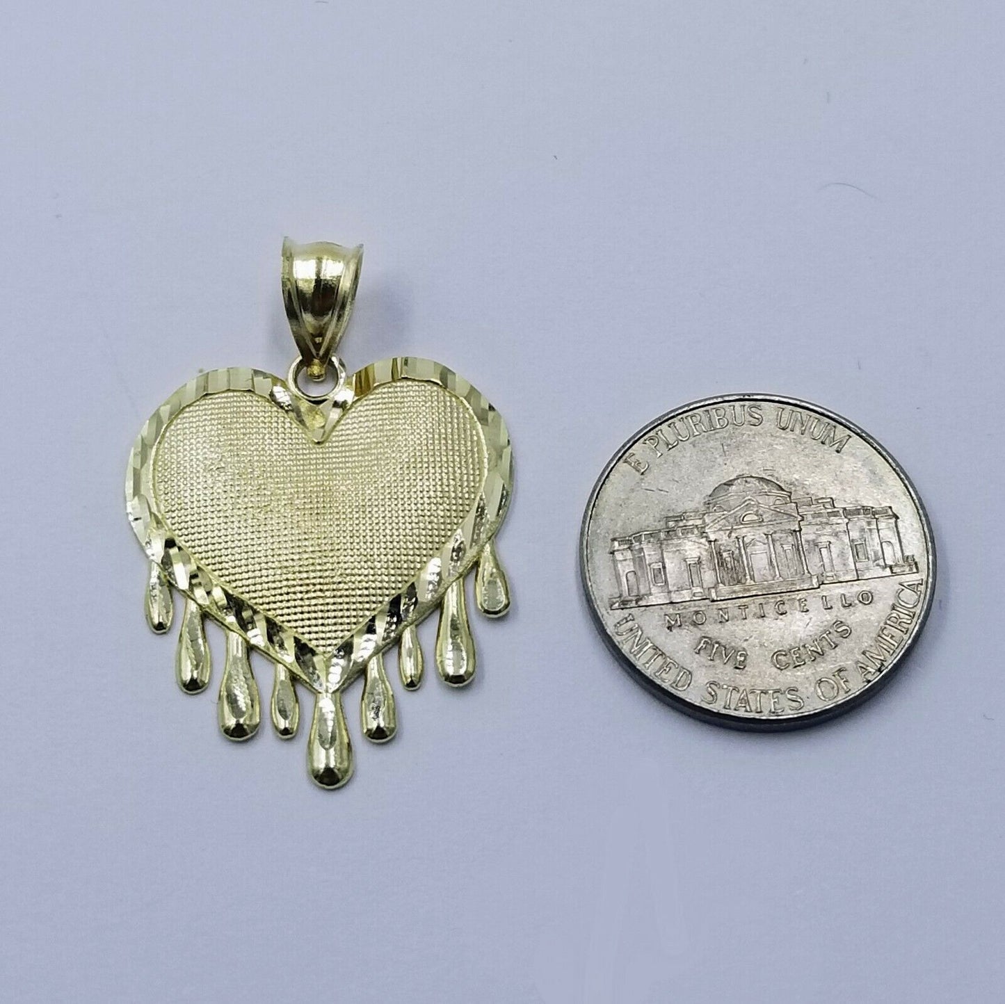 10K Solid Yellow Gold Dripping Heart Style Diamond Cut Pendant Men Women