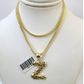 10k Gold Franco Chain Z Nugget Initial Charm Pendant Necklace SET 2.5mm 16"-26"