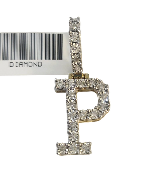 10k Gold Chain Necklace P Diamond Initial Pendant Set Cuban Curb 3mm 20"-30"