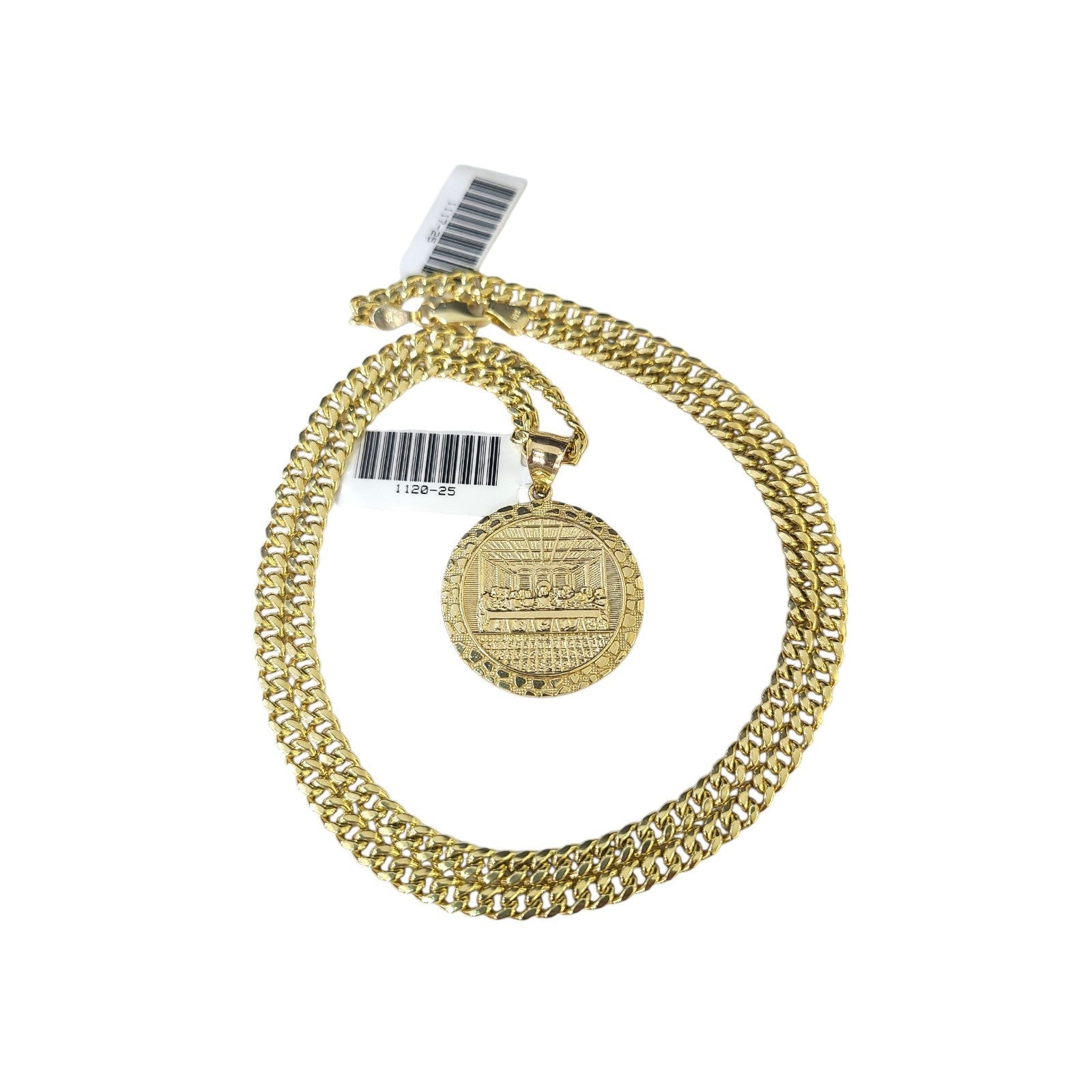 10K Gold Miami Cuban Chain Nugget Last Supper 18"-24" 2mm Pendant Necklace SET