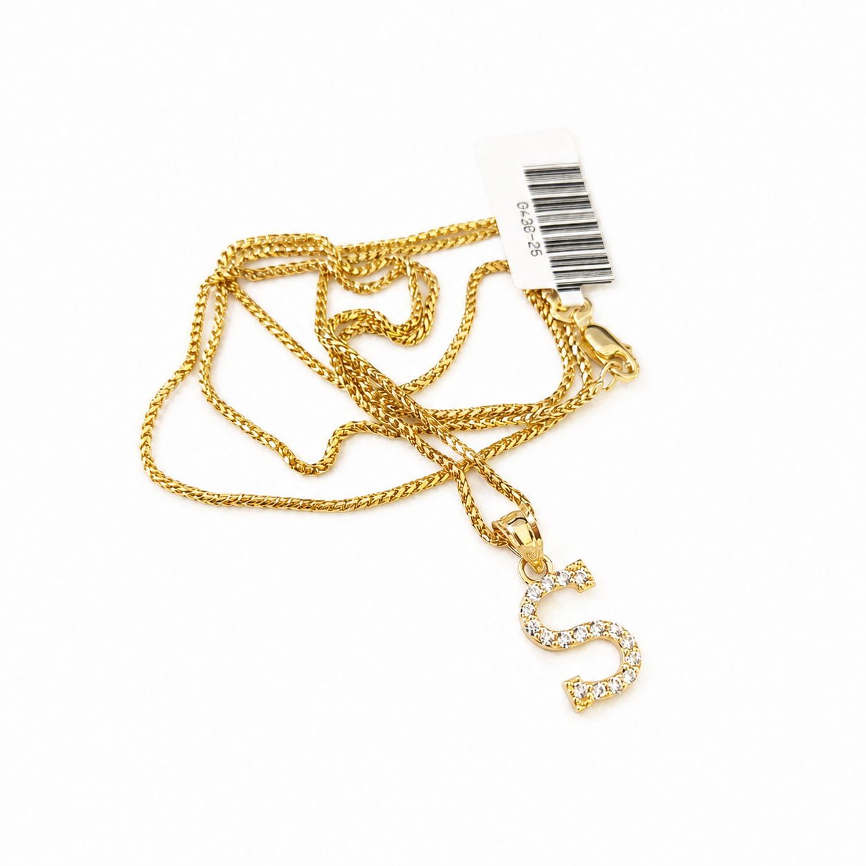 10K Gold Solid Franco Chain S Initial CZ Stone Pendant Set 1mm 16 18 20 22 Women