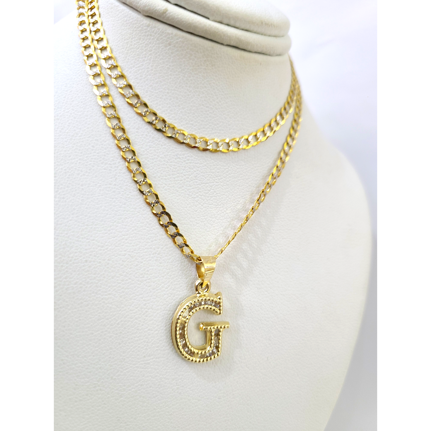 10k Gold Cuban Curb Chain Necklace G Initial Alphabet Pendant Charm 3mm Necklace