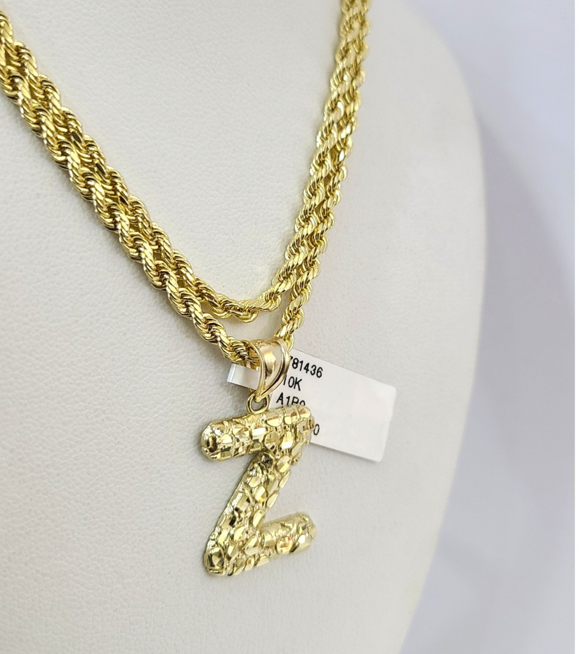 Real 10k Rope Chain 3mm 18"-28" Set Z Necklace Nugget Initial Charm Pendant Gold