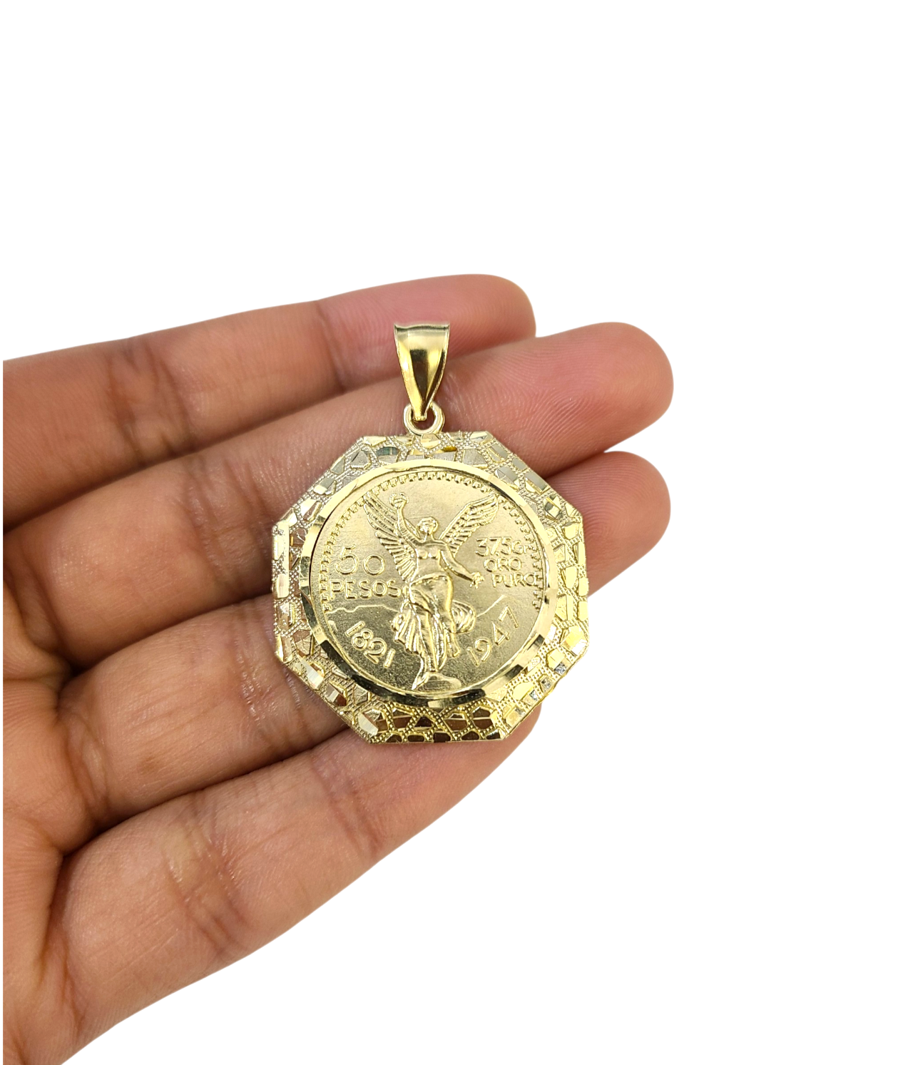 Real 10K Mexican 50 Pesos Medallion Pendant Charm Yellow Gold Genuine 10kt