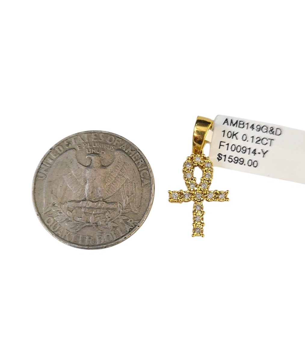 Real 10k Yellow Gold Cross Diamond Charm Pendant 1'' inch Genuine 10kt