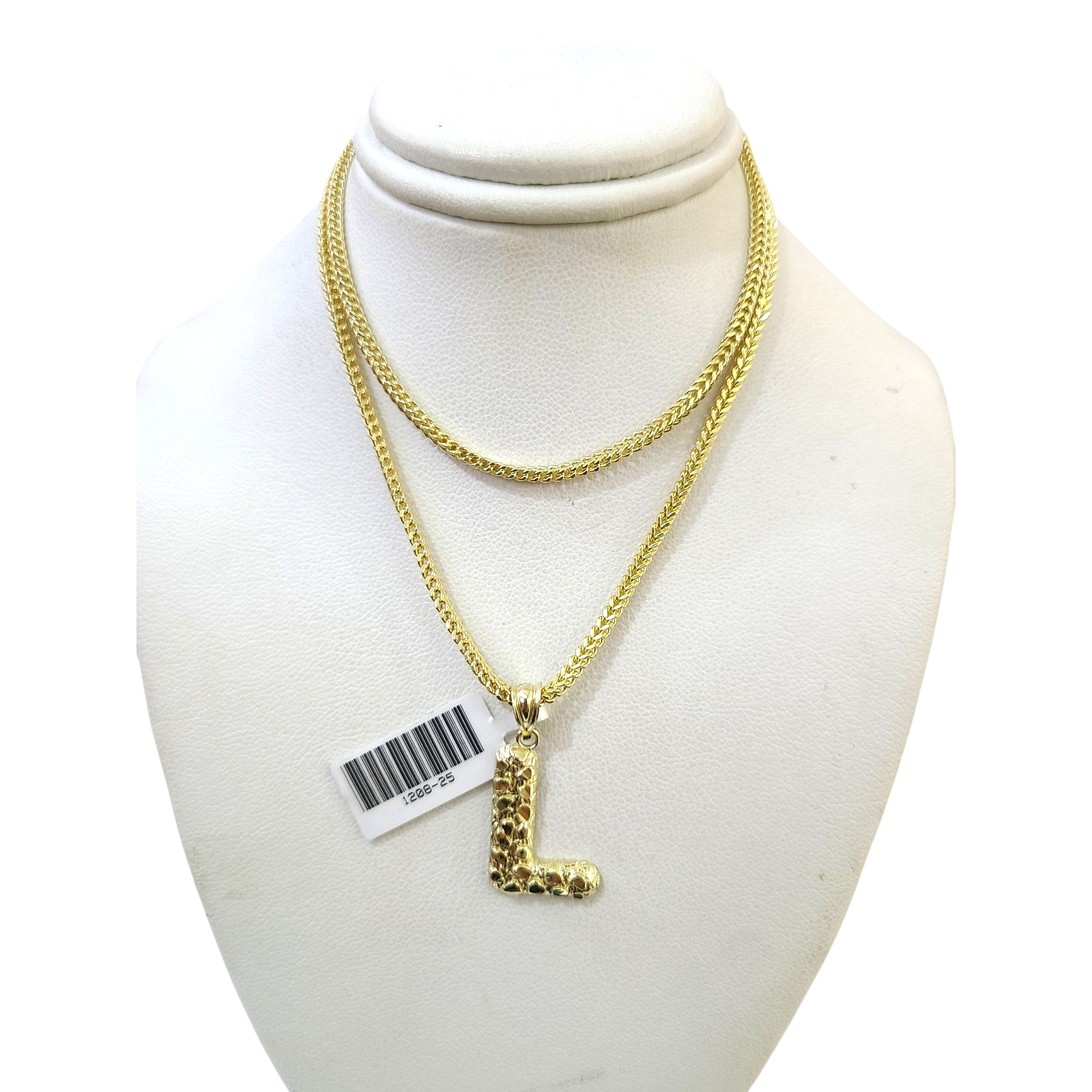 Real 10k Gold Franco Chain 2.5mm 16"-26" Pendant Necklace L Initial Charm SET