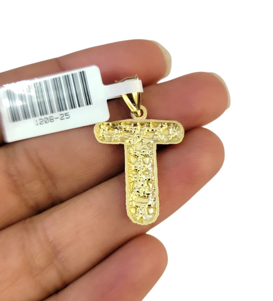 Real Gold 10k Chain Miami Cuban Link Necklace 2.5mm T Initial Charm Pendant SET
