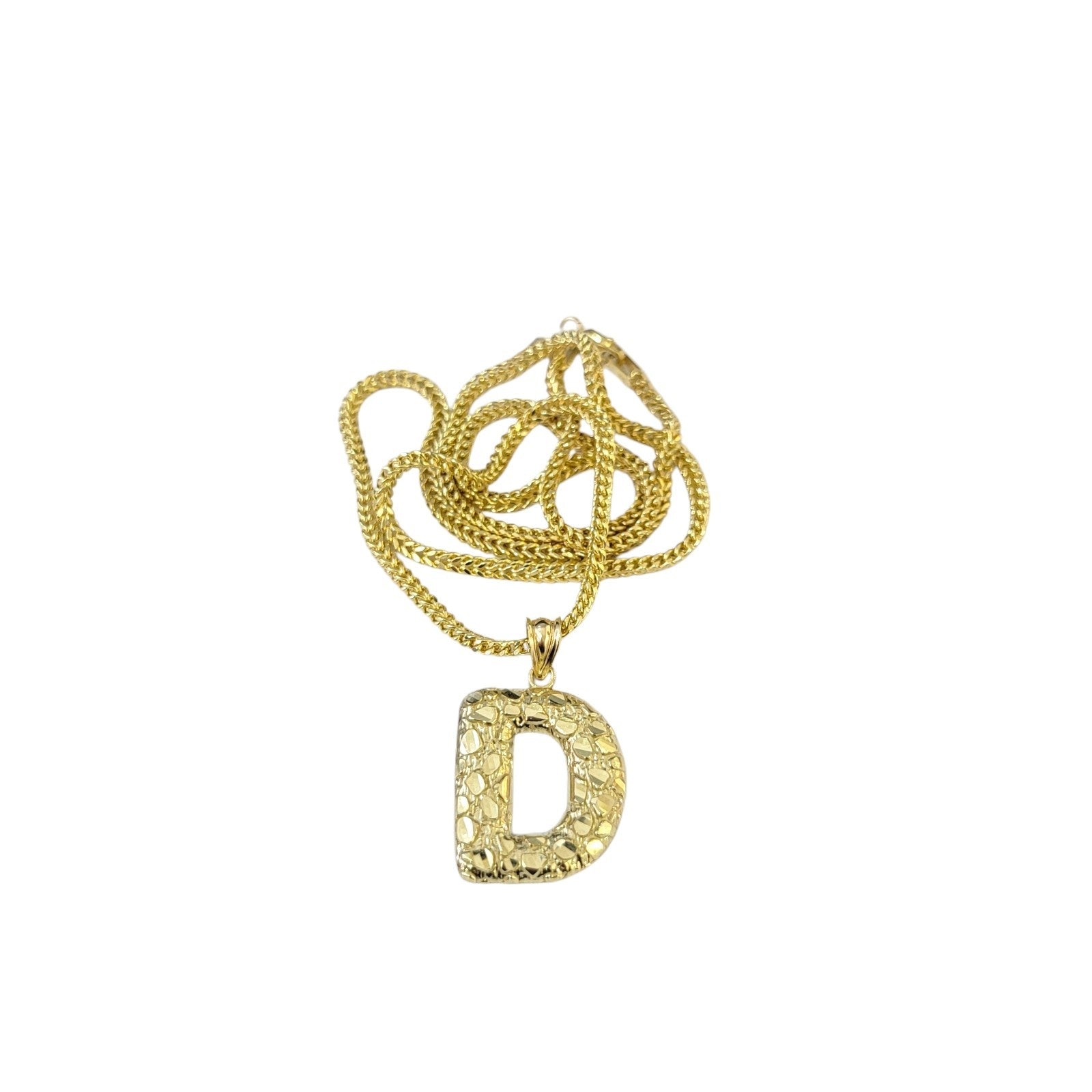 Real 10k Gold Franco Chain D Initial Charm Pendant Necklace SET 2.5mm 16"-26"