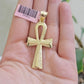 Real 14k Yellow Gold Ankh charm pendant 2.2 Inches Diamond Cuts Charm for Chains