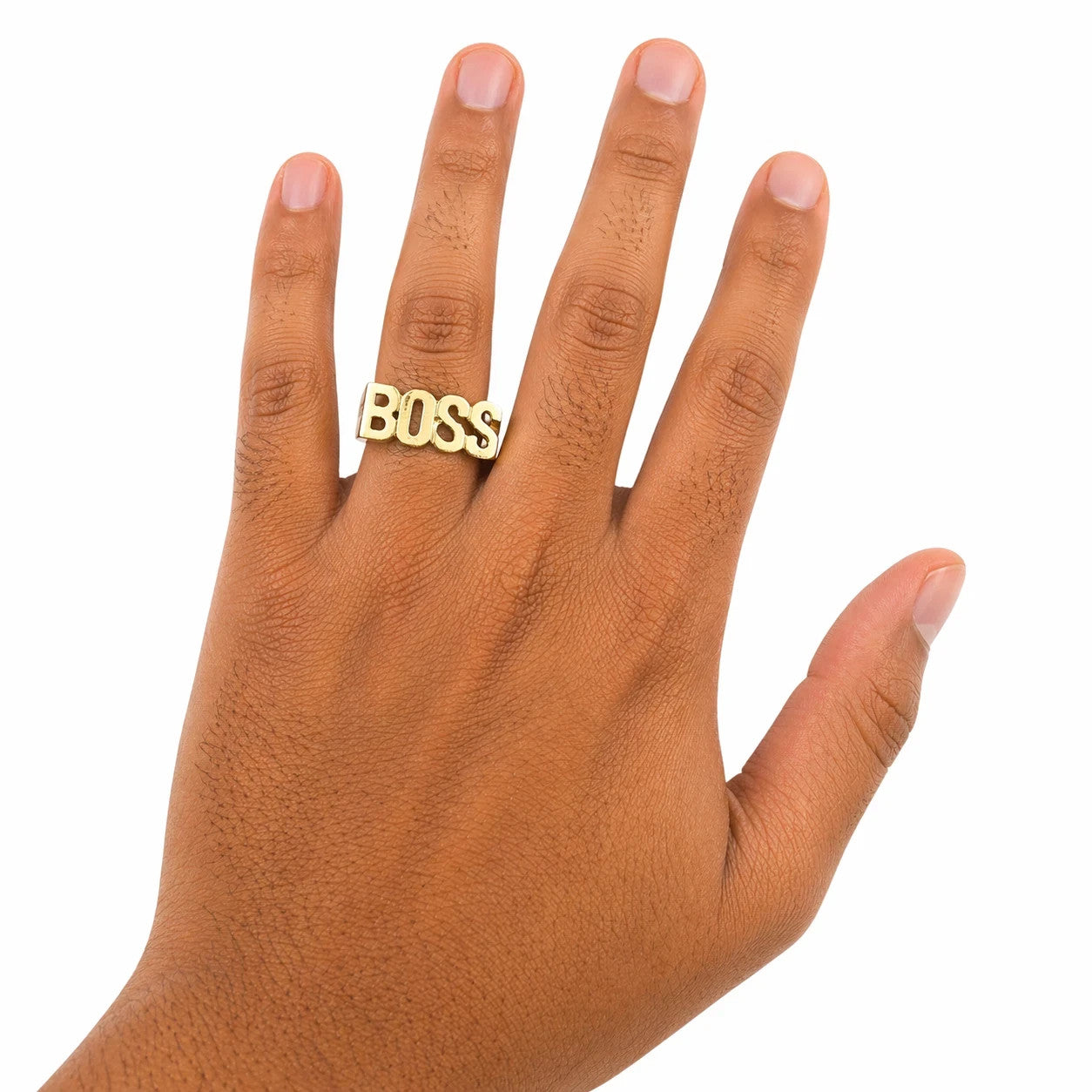 Real 10K Yellow Gold Mens BOSS Ring Letter Bold Statement Pinky Style
