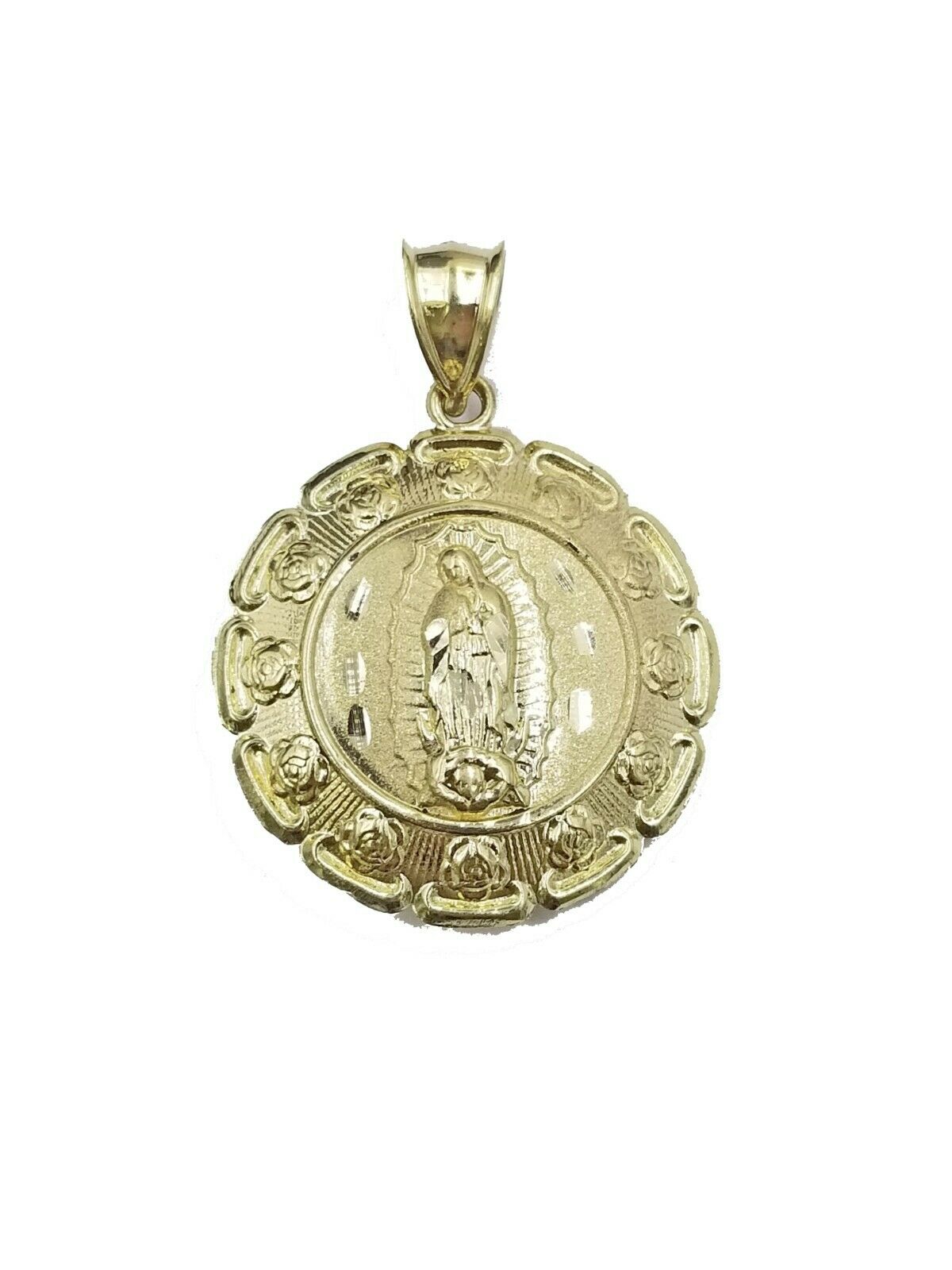 10k Yellow Gold Virgin Marry, Jesus Head Charm two tone Diamond Cut Pendant Real