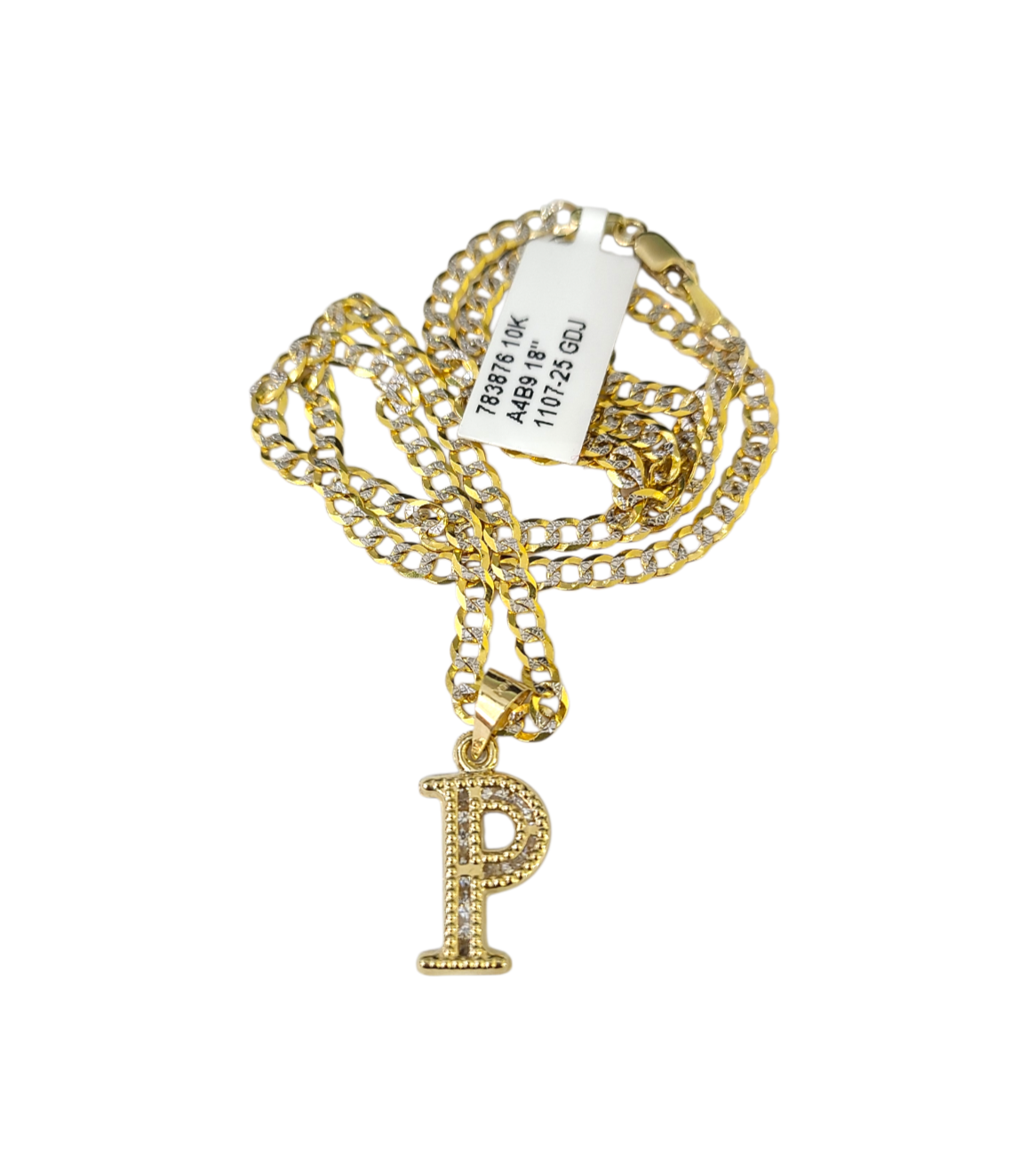 10k Gold Cuban Curb Chain Necklace P Initial Alphabet Pendant Charm 3mm Necklace