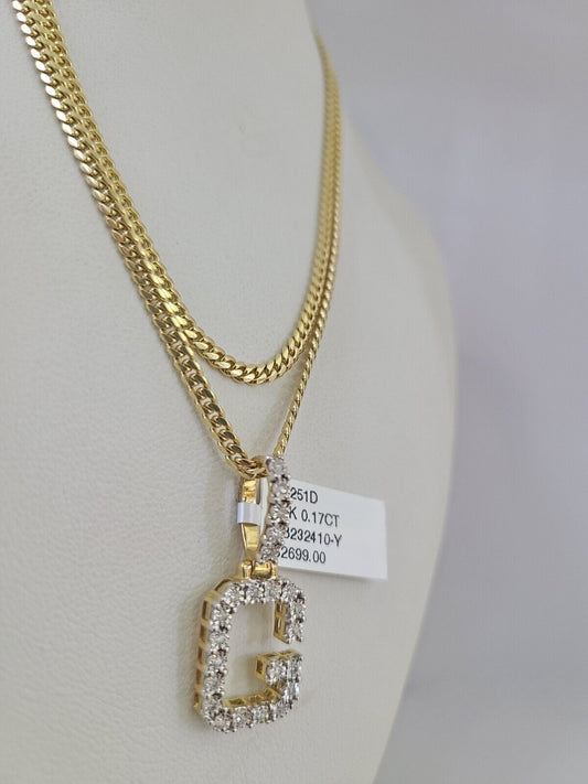 10k Gold Solid Miami Cuban Chain G Initial Diamond Pendant 2.5mm 18"-24" Set