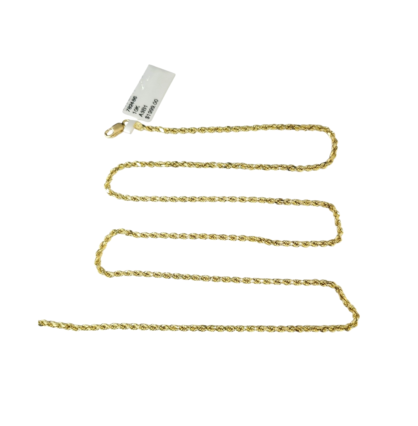 10K Yellow Gold Rope Chain Necklace 2mm 22 Inch REAL 10kt Diamond Cuts Womens