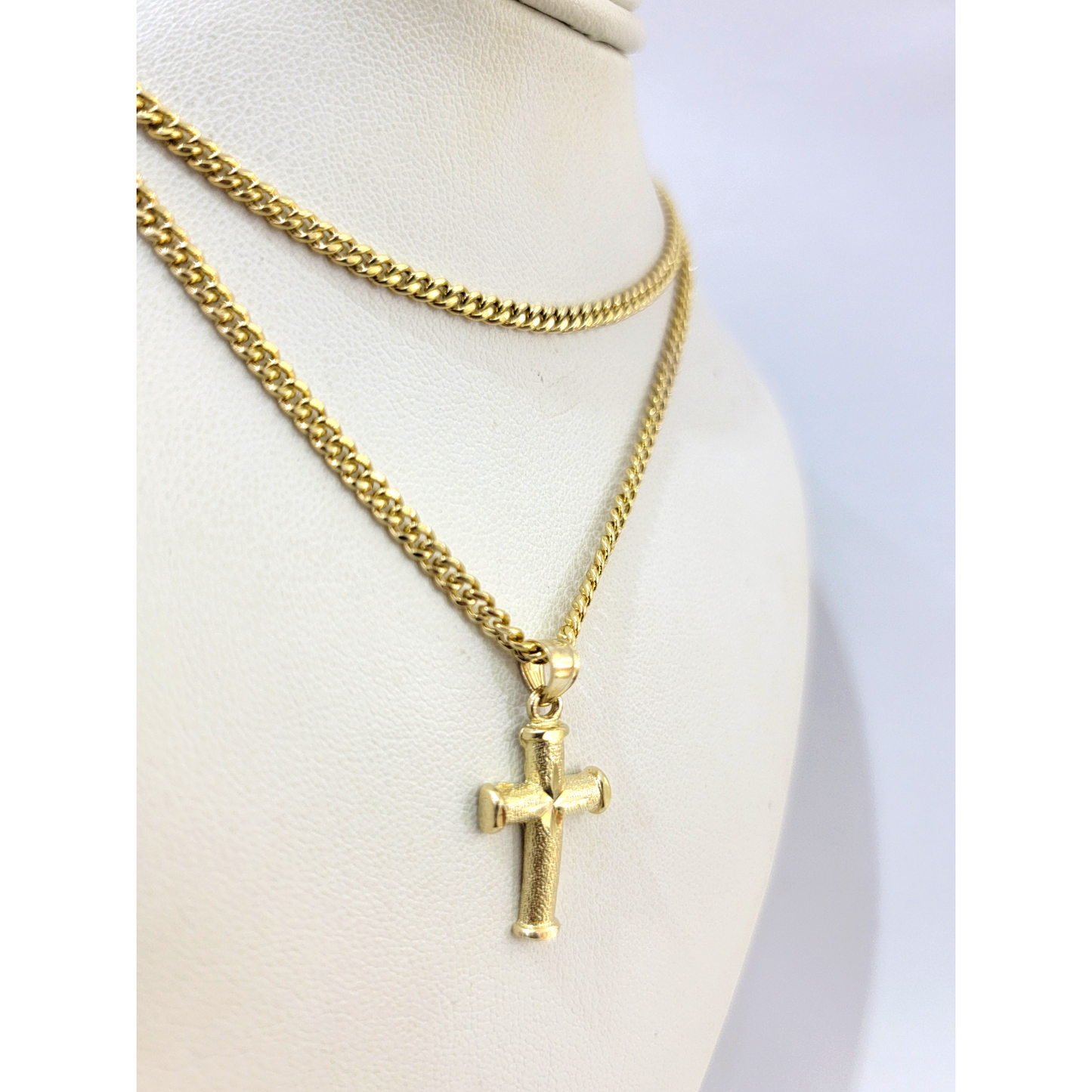Real Gold 10k Chain Pendant SET Cross Charm Miami Cuban Link Necklace 2.5mm