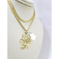 10k Gold Cuban Curb 3mm Chain Necklace No Days Off Charm Pendant 18"-28" Set