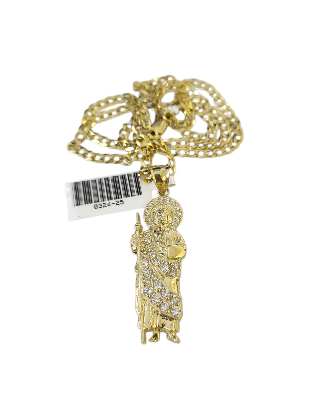 10k Gold Cuban Curb 3mm Chain Necklace Saint Jude Charm Pendant 18"-28" Set