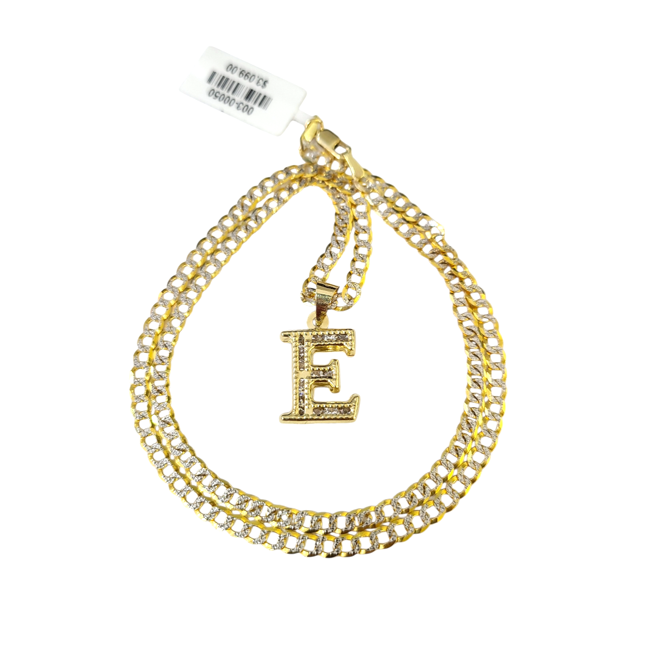 10k Gold Cuban Curb Chain Necklace E Initial Alphabet Pendant Charm 3mm Necklace