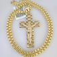 Real 10k Gold Byzantine Necklace Jesus Cross Charm SET Chain 20"-30" 4mm