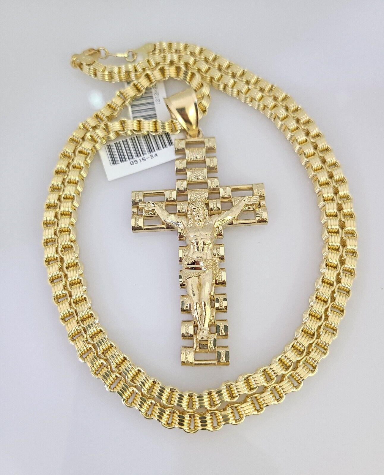 Real 10k Gold Byzantine Necklace Jesus Cross Charm SET Chain 20"-30" 4mm