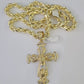 10k Gold Rope Chain & Cross Charm Pendant Mens 10kt Yellow Gold 8mm 26" Necklace