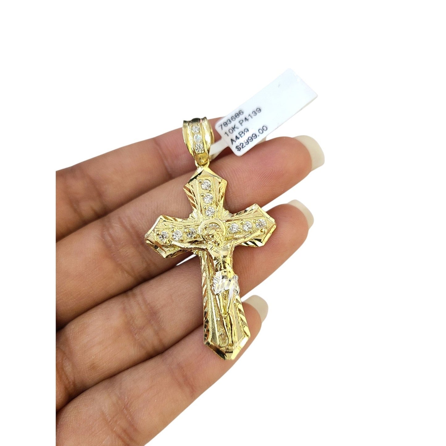 2" Diamond-Cut Jesus Crucifix Cross Pendant Real 10K Yellow White Gold / Men's